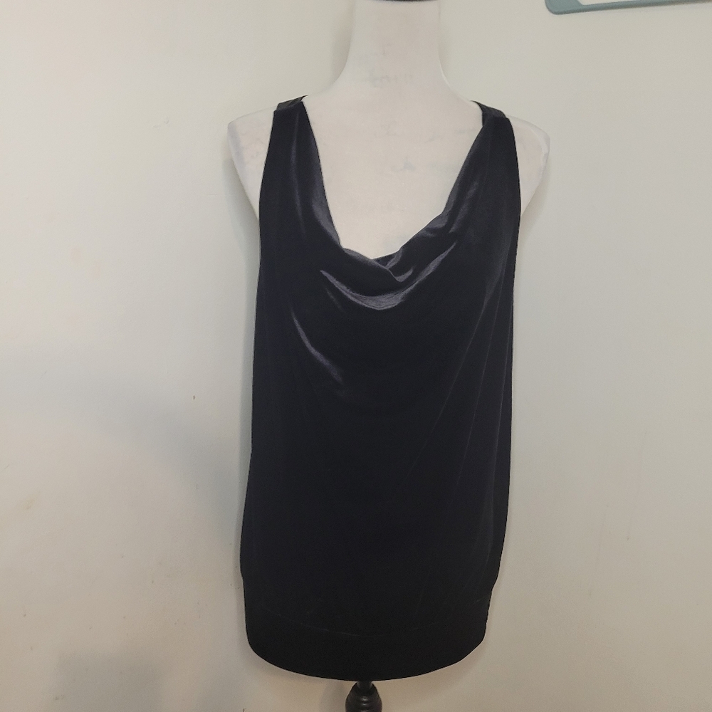 Lane Bryant Women's Sleeveless Velvet Blouse Black Size 14 Cowl Neck Top